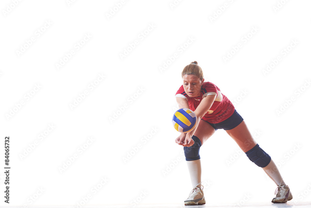 volleyball woman jump and kick ball isolated on white background volleyball woman jump and kick ball isolated on white background