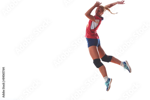 volleyball woman jump and kick ball isolated on white background © .shock