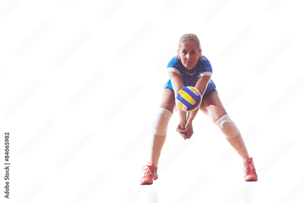 volleyball woman jump and kick ball isolated on white background volleyball woman jump and kick ball isolated on white background