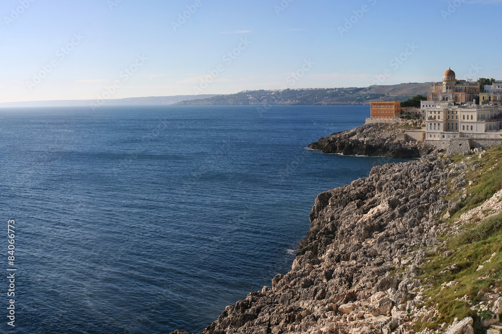 view of salento rocky coastline at Santa Cesarea Terme touristic