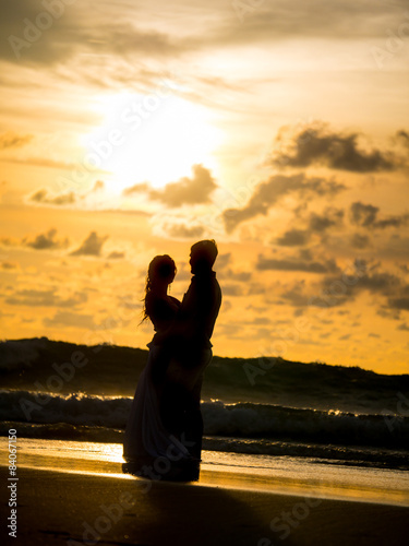 Wedding couple silhouette at sunset