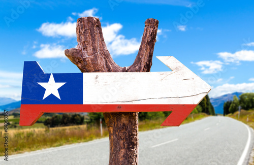 Chile Flag wooden sign with road background