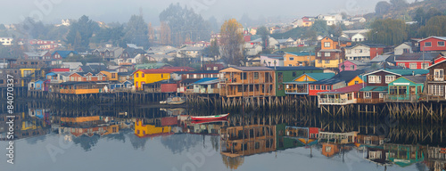 Houses on stilts (palafitos) in Castro, Chiloe Island, Patagonia photo