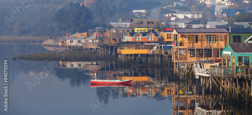 Houses on stilts (palafitos) in Castro, Chiloe Island, Patagonia photo