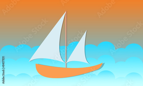 Sailing boat icon vector on sea.