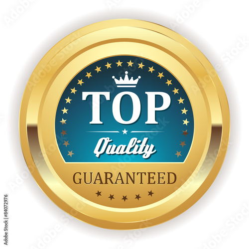 Light blue top quality badge with gold border
