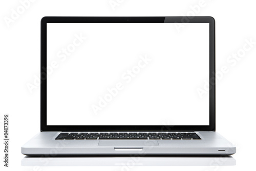 Laptop white screen on isolated white