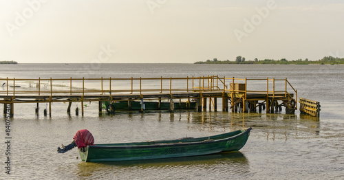 Bootsanleger im Abendlicht vor Donaumündungs ins Schwarze Meer photo