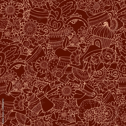 Coffee And Tea Design Template Grunge Doodle Pattern Background