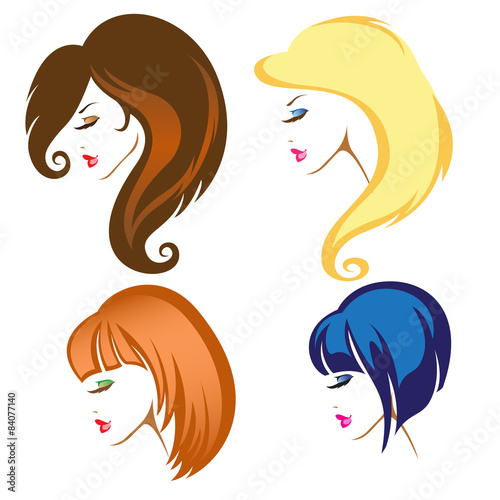 Four isolated women's portraits with different hairstyles