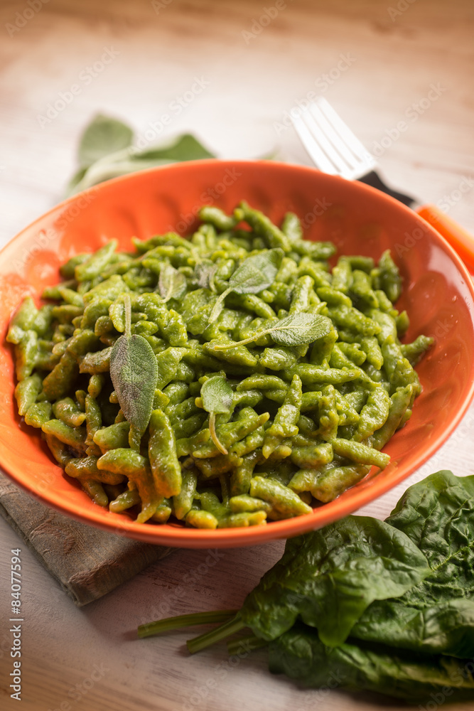 spatzli with sage and butter traditional italian recipe, selective focus spatzli with sage and butter traditional italian recipe, selective focus