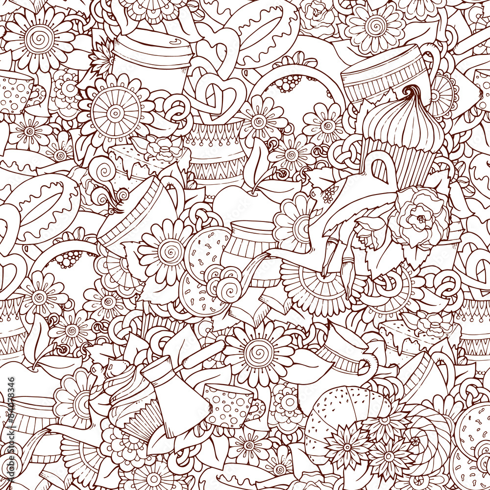 Coffee And Tea Design Template Grunge Doodle Pattern Background Coffee And Tea Design Template Grunge Doodle Pattern Background