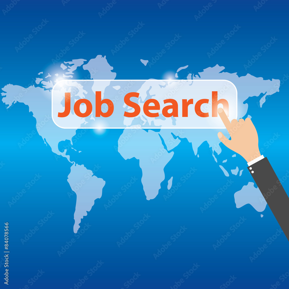 Businessman hand pressing Job Search button, vector