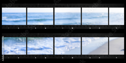 contact sheets film photography print panoramic sea defocused