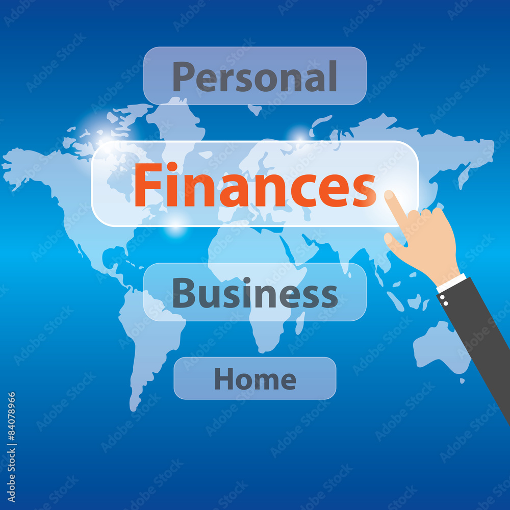Businessman pressing a Finances concept button, vector Businessman pressing a Finances concept button, vector