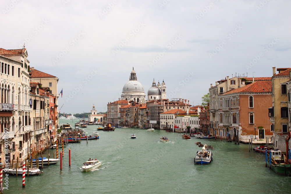 Busy traffic in the Grand Canal in Venice.