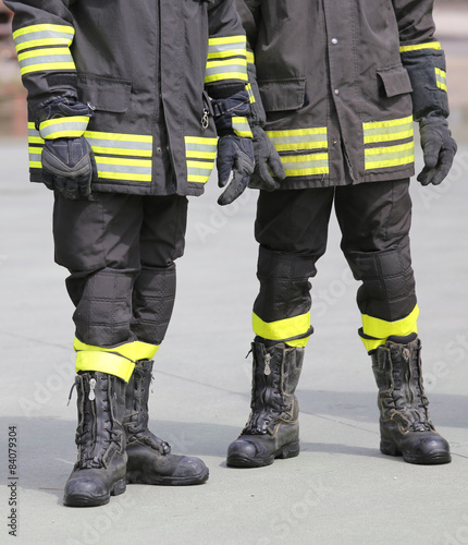 uniform boots of firefighters inthe firehouse