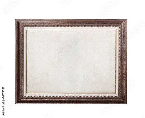 Wood frame with old paper isolated on white background
