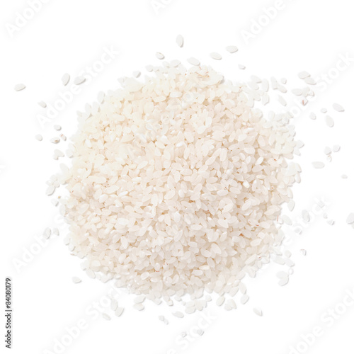 Pile of white rice isolated on white background.