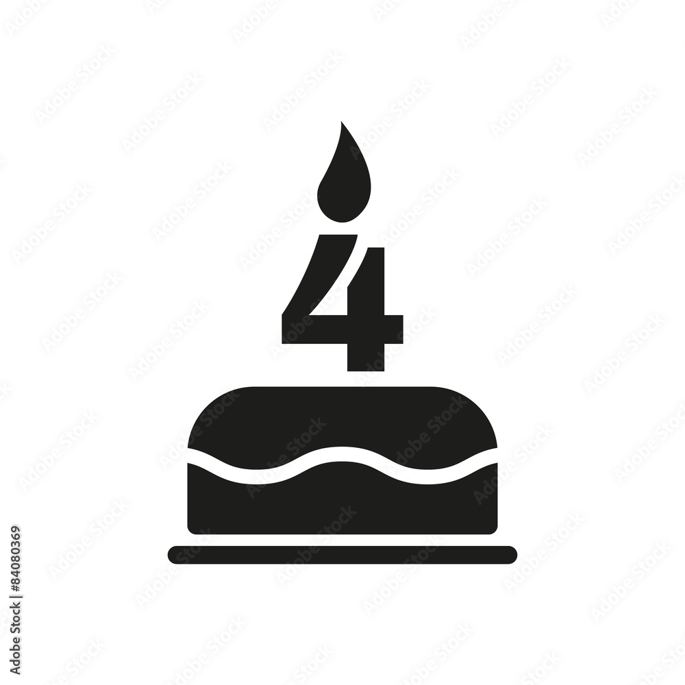 The birthday cake with candles in the form of number 4 icon. The birthday cake with candles in the form of number 4 icon.