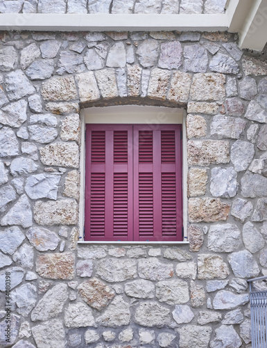 vintage house red window, Athens Greece