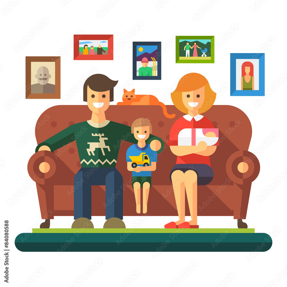 Happy family. Vector flat illustration 