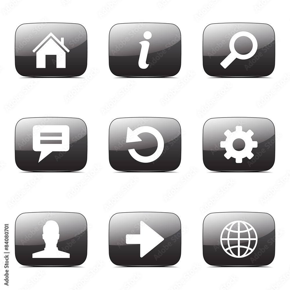 Web Internet Square Vector Black Button Icon Design Set Web Internet Square Vector Black Button Icon Design Set