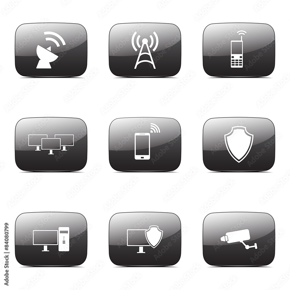 Telecom Communication Square Vector Black Button Icon Design Set Telecom Communication Square Vector Black Button Icon Design Set
