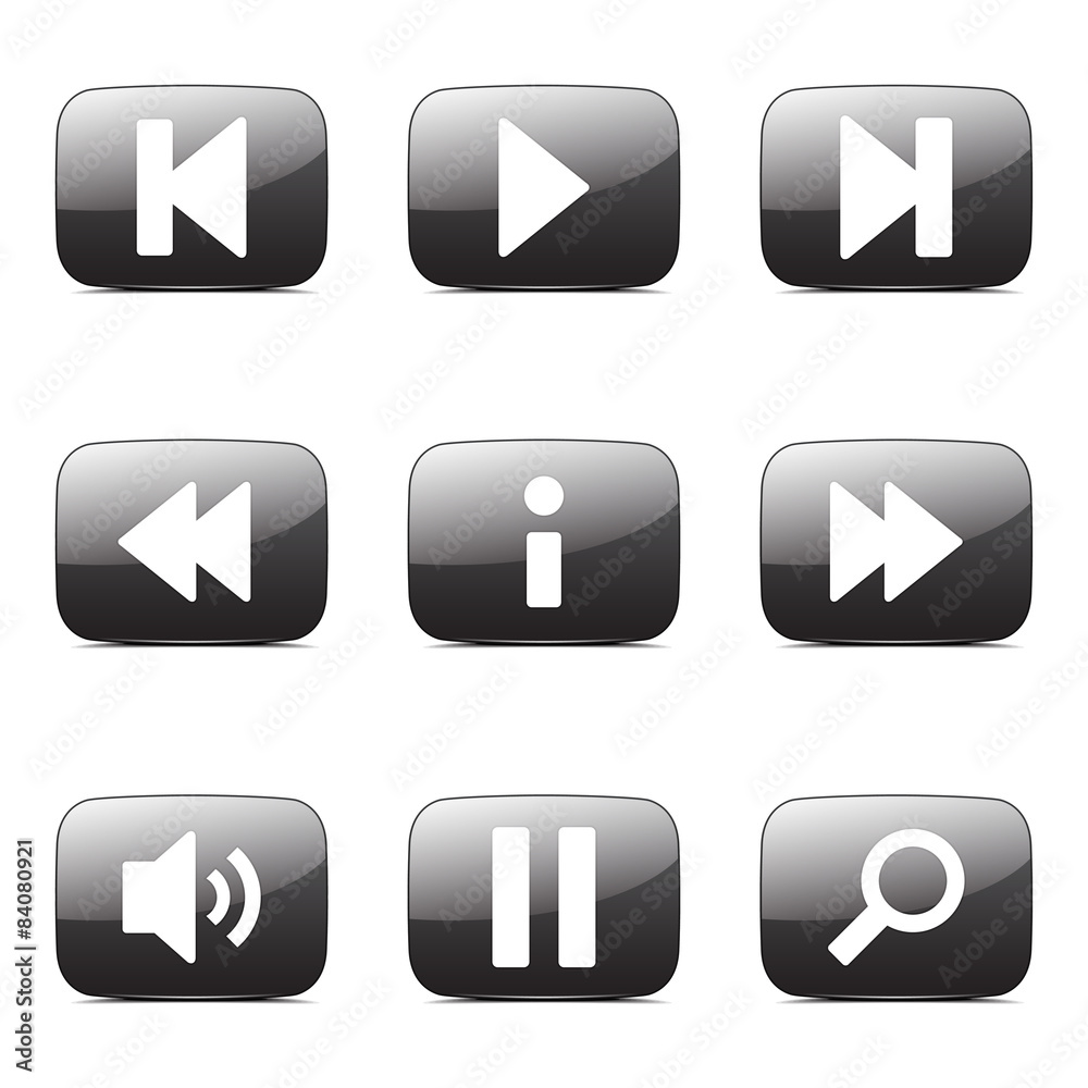 Multimedia Controller Square Vector Black Button Icon Design Set Multimedia Controller Square Vector Black Button Icon Design Set