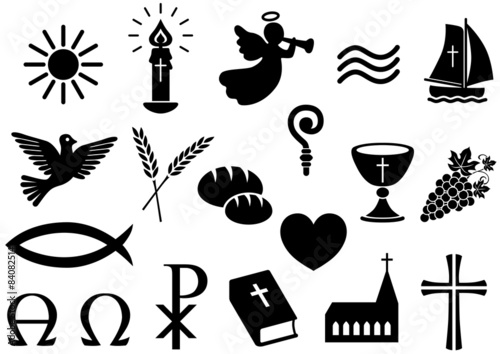Set: Christliche Symbole, schwarz-weiß, Vektor