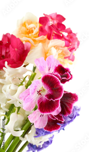 Beautiful bouquet of bright flowers isolated on white