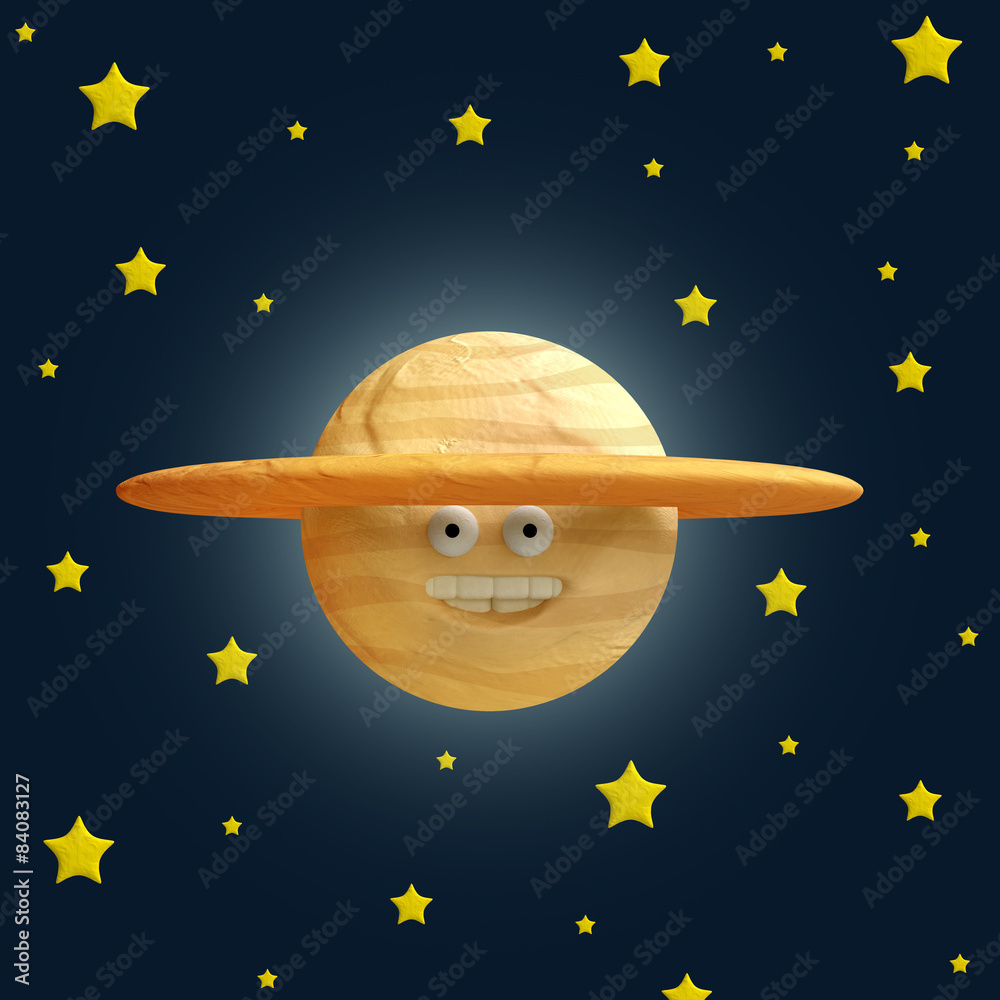 Fototapeta premium Cartoon funny planet plasticine or clay.