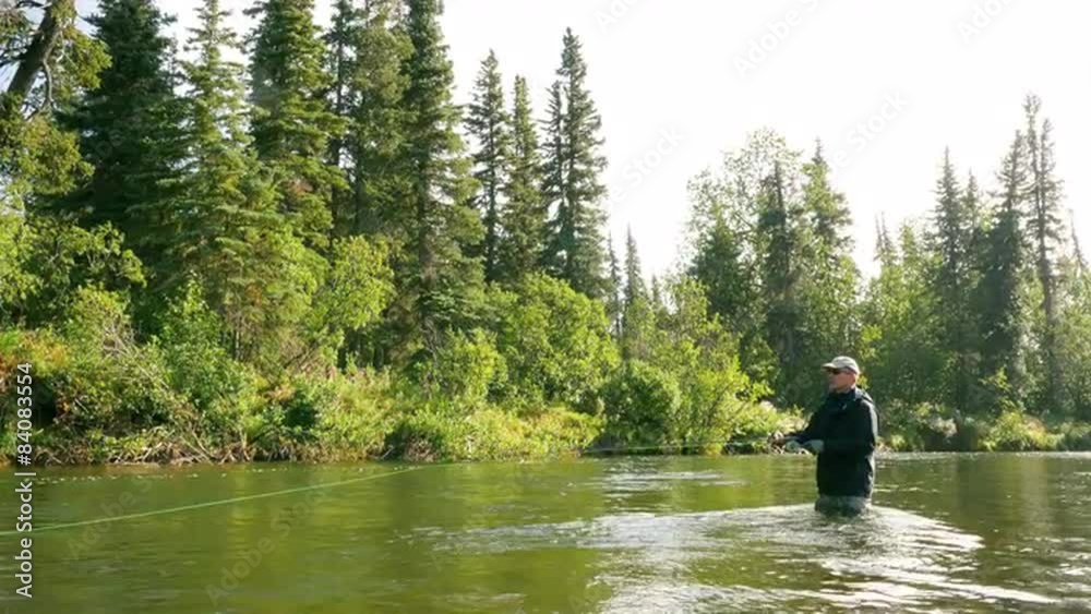 Man Fly-Fishing in a River Man Fly-Fishing in a River