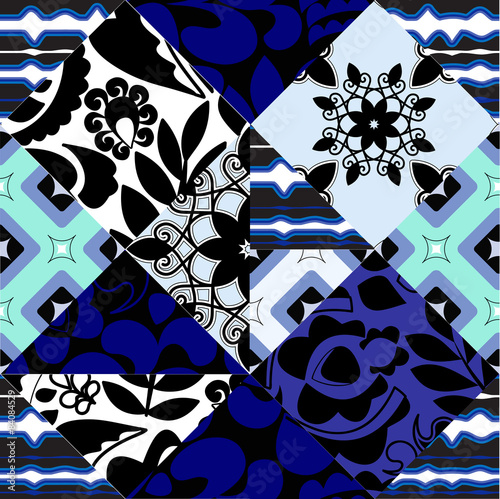 seamless patchwork pattern with flowers - stock vector