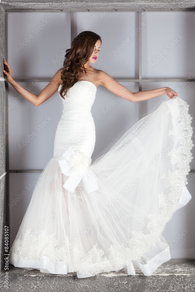 beautiful bride in white wedding dress with hairstyle and makeup beautiful bride in white wedding dress with hairstyle and makeup