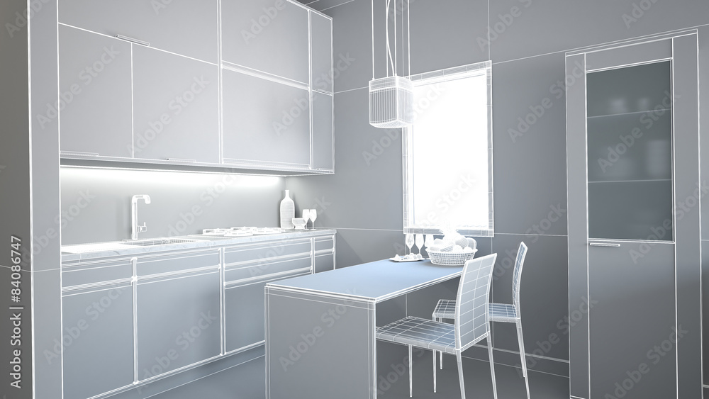 Fototapeta premium 3D interior rendering of a small loft without textures