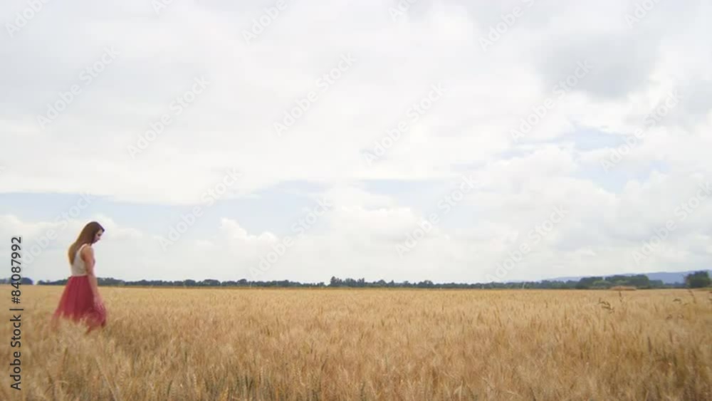 Beautiful Brunette Walking Through a Wheat Field Beautiful Brunette Walking Through a Wheat Field