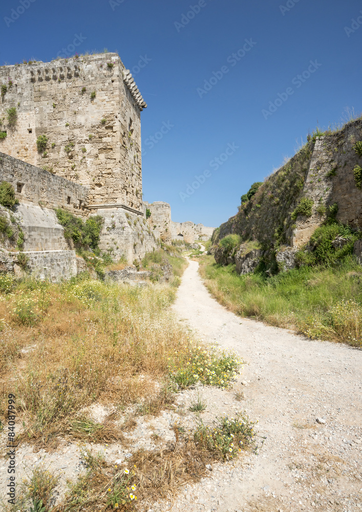 Mediavla castle walls on Rhodes, Greece