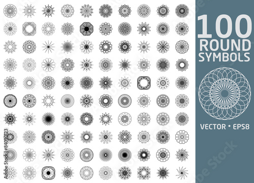 Round symbols set. 100 vector spirographs photo