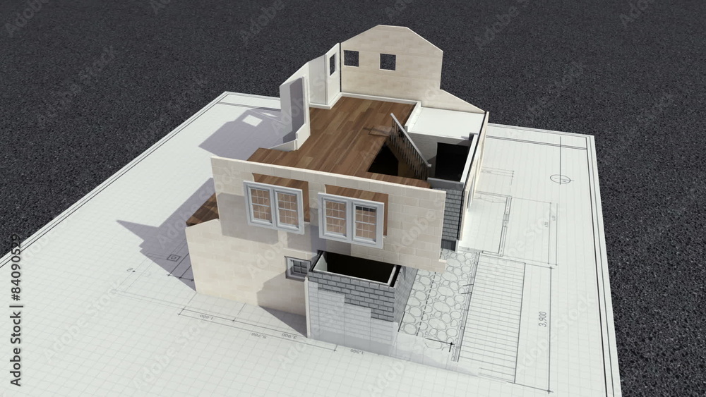 Architectural drawing changed three-dimensional house.