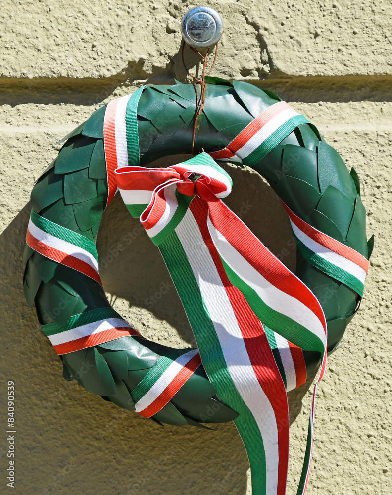 Wreath on the wall of a building