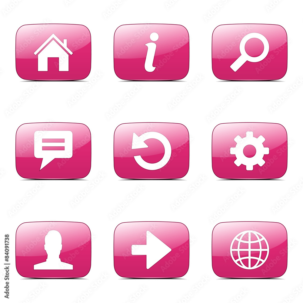 Web Internet Square Vector Pink Icon Design Set Web Internet Square Vector Pink Icon Design Set