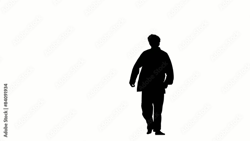 Karate or taekwondo makes several hops around you, Silhouette Karate or taekwondo makes several hops around you, Silhouette