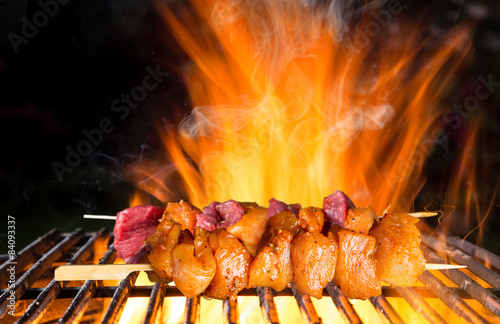 Delicious skewers on garden grill