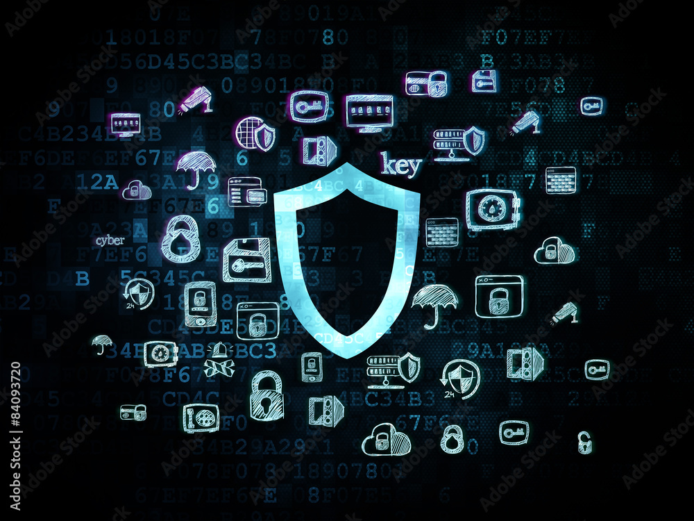 Fototapeta premium Protection concept: Contoured Shield on Digital background