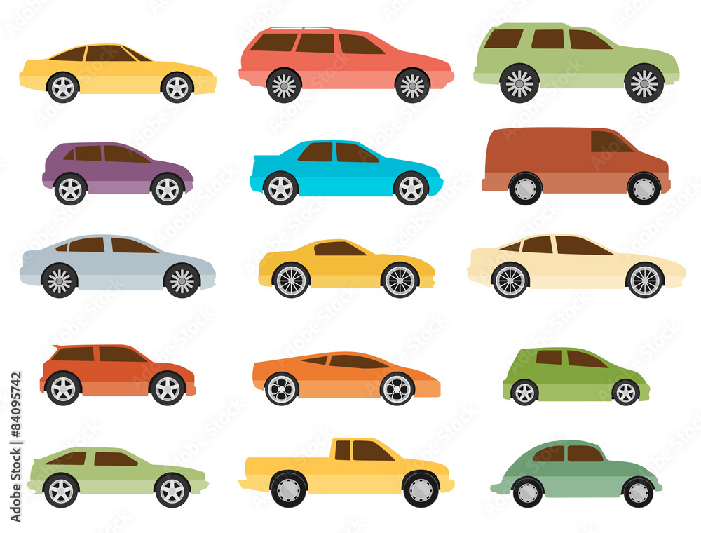 15 cars icon set. Transportation. Vector illustration