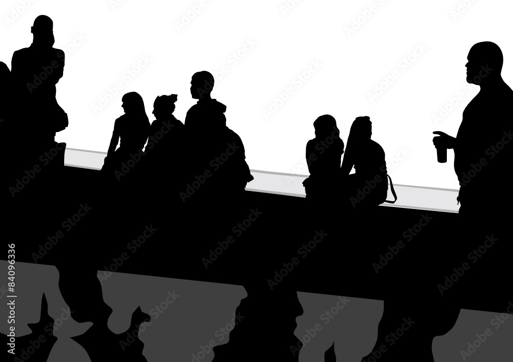 People at bus stop on white background People at bus stop on white background