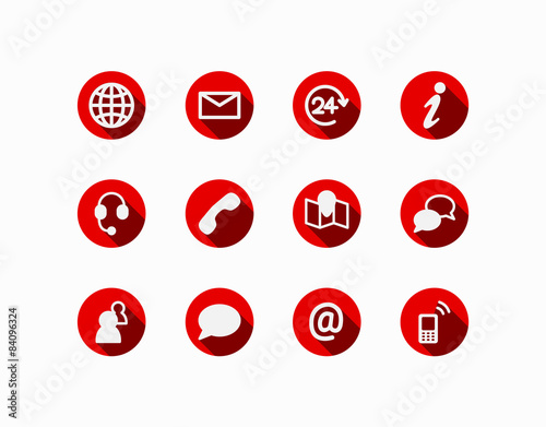 Icons mit langen Schatten: Kommunikation und Kontaktaufnahme