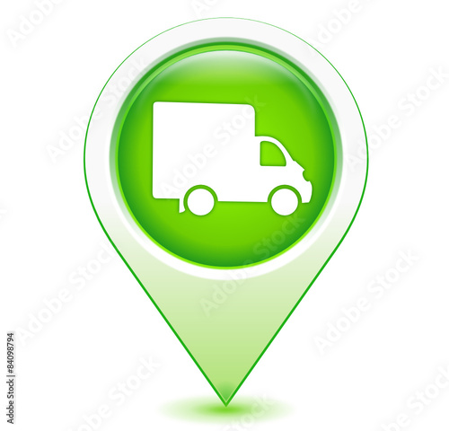 livraison camion sur marqueur géolocalisation vert