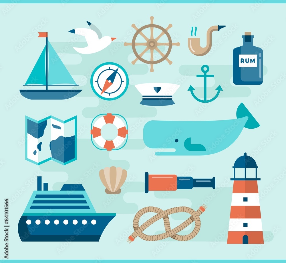 set of beautiful nautical flat icons